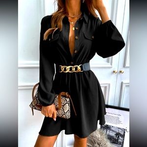 ACCEPTING OFFERS: NWOT - French Lantern-sleeved black shirt dress